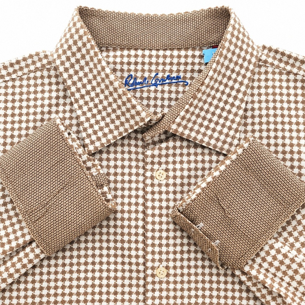 Robert Graham Shirt Mens XXL Brown Houndstooth Button Long Sleeve Cotton Preppy